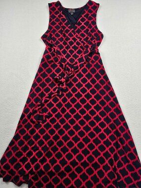 Mix by 41Haawthorn  Womens Sleeveless Red Navy Geometric Wrap Dress Size Medium